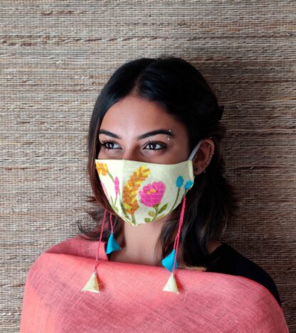 Stay Safe Linen Pastel Yellow Collage Mask